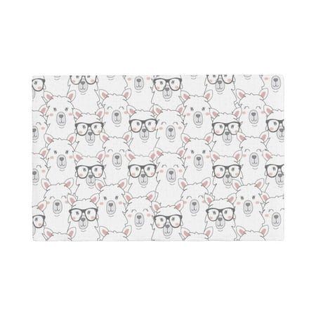 

Table Placemats Set of 4 - Cute alpaca llama Glasses funny 12x18 In Faux Linen Double Heat Resistant Place Mats Cloth Indoor/Outdoor Placemats Washable Table Mats for Dining Kitchen Party