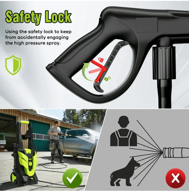 LWQ Electric Pressure Washer, 2300PSI 2.5GPM Power Washer with 4 Quick Connect Nozzles, High Pressure Cleaning Machine with Foam Cannon for Cars/Fences/Driveways/Patios/Home Cleaning(Green)