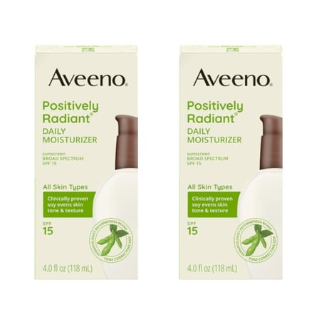 2 Pack - Aveeno Positively Radiant Daily Moisturizer, SPF 15 4oz Each
