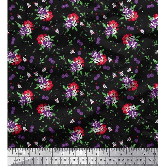 Soimoi Cotton Duck Fabric Leaves & Floral Artistic Printed Craft Fabric by The Yard 42 Inch Wide