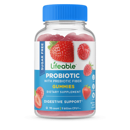 Lifeable Sugar Free Probiotics with Prebiotics Fiber – Great Tasting Natural Flavor Gummy Supplement – Keto Friendly Chewable – for Gut Health and Immune Support – for Adults, Man, Women – 90 Gummies