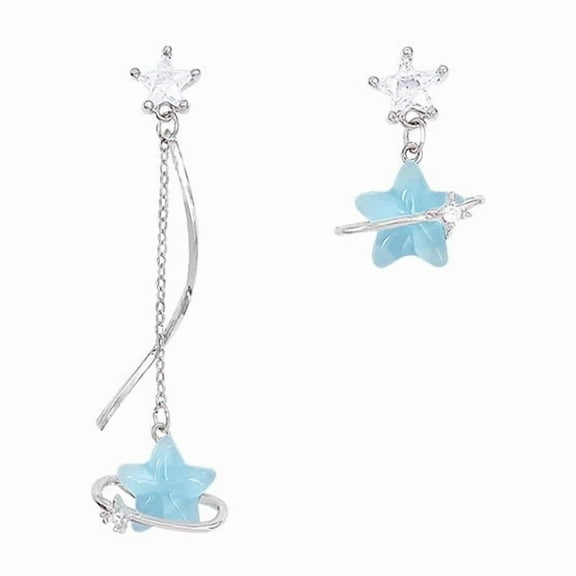 XXKQ Asymmetrical super fairy long tassel star earrings for women high-end temperament cold style earrings super fairy niche earrings