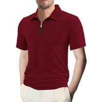 Mens Knit Polo Shirts Quarter Zip Short Sleeve Textured Casual Golf Shirt Summer Stretchy Slim Fit Collared T Shirts