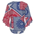 thumbnail image 6 of Red Blue Bandana Patchwork Women's V-Neck Blouse With 3/4 Ruffled Bell Sleeves Casual Top Ladies Blouses, 6 of 7