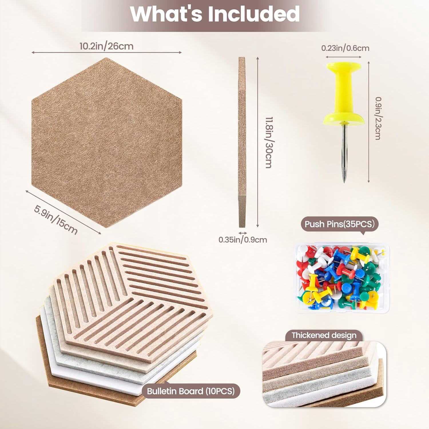 12'' Large Hexagon Cork Board Tiles – 10 Pack Adhesive Frameless Bulletin Board for Office & Home Wall Decor, Vision Board with 35 Push Pins, Decorative Pin Board for Photos & DIY$$Office