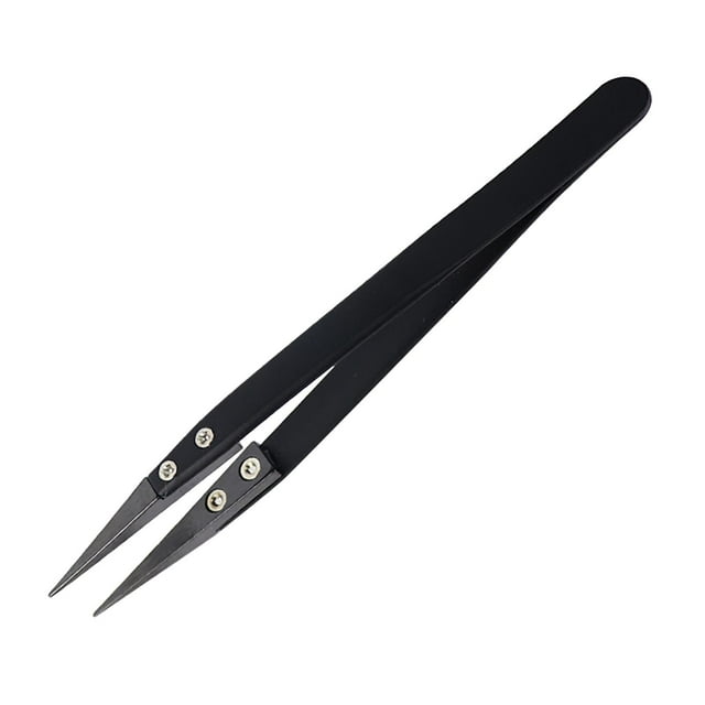 lionlar Ceramic Tweezers Stainless Steel Handle Tool Anti for Soldering Point Electronic Straight Tips