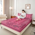 thumbnail image 4 of Homewish Retro Flower Paisley Bed Sheets,Vintage Bohemain Geometric King Sheets,Pink Black Sheet Set For Men Women,Microfiber Bedroom Decor,4 Pieces, 4 of 7