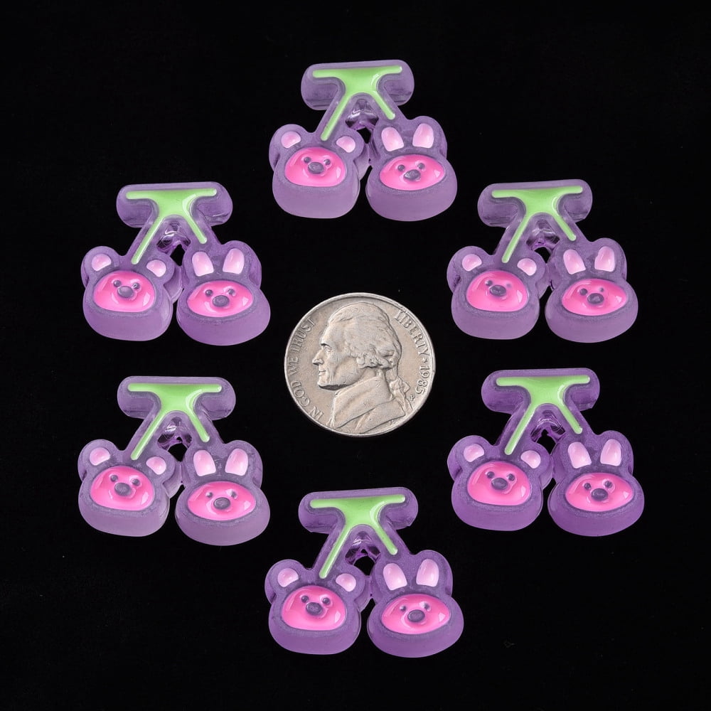 Transparent Acrylic Beads with Enamel Frosted Cherry with Bear Rabbit Plum 22.5x26x9mm Hole: 3mm