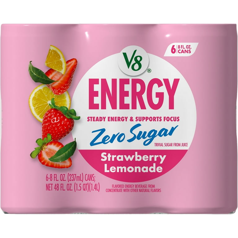 V8 Juice, Energy Strawberry Lemonade, 8 fl oz Can, 6 Pack
