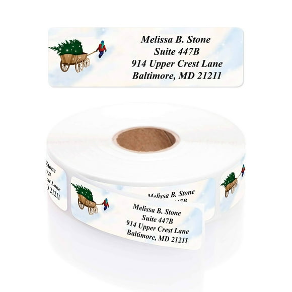 Christmas in The Country Designer Rolled Return Address Labels with Elegant Plastic Dispenser - Roll of 250 Labels
