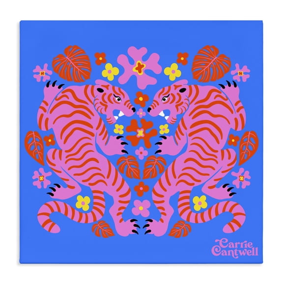 Stupell Industries Eclectic Pink Tigers and Monstera Canvas Art, 17 x 17, by Carrie Cantwell