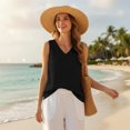 thumbnail image 6 of Craaazy Women Casual Tops Loose Fit Solid Color V Neck Chest Pocket Sleeveless Cotton Linen Tank Tops for Summer Gift, 6 of 9