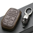 thumbnail image 4 of Vitodeco Genuine Leather Keyless Entry Remote Control Smart Key Case Cover with Key Chain Compatible for RAM 1500 2019-2025 (5-Button with Tailgate, Brown), 4 of 5