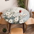 thumbnail image 5 of White Floral Plant Elastic Fitted Round Table Cover Leaf Oil Painting Waterproof Outdoor Tablecloth for Holiday Party, Picnic, Patio & Dining Fits Tables Up to 55"-60", 5 of 8