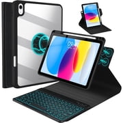 Vinci iPad (A16) 11th 10th Generation Keyboard Case, 360° Rotatable Magnetic Folio Cover Wireless Backlit Detachable Keyboard with Pencil Holder for 11'' iPad A16 2025 10.9 Inch 10th 2022 (Black)