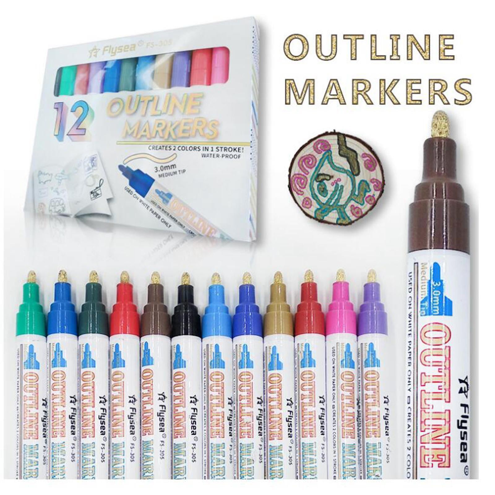 FVDPWYE 12 Glitter Metallic Marker Pen Outline Highlight Drawing Pens Greeting Cards DIY