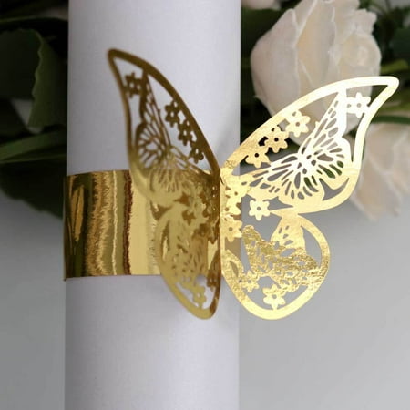 

HXAZGSJA 50pcs Napkin Buckle Ring Hollow Butterfly Shapes for Wedding Banquet Dinner Table Decor(Gold)