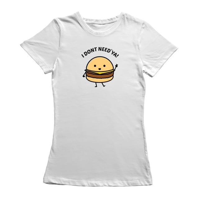 T-shirt Blanc pour Femmes avec Graphique Burger "Kawaii Cute I don't Need Ya"