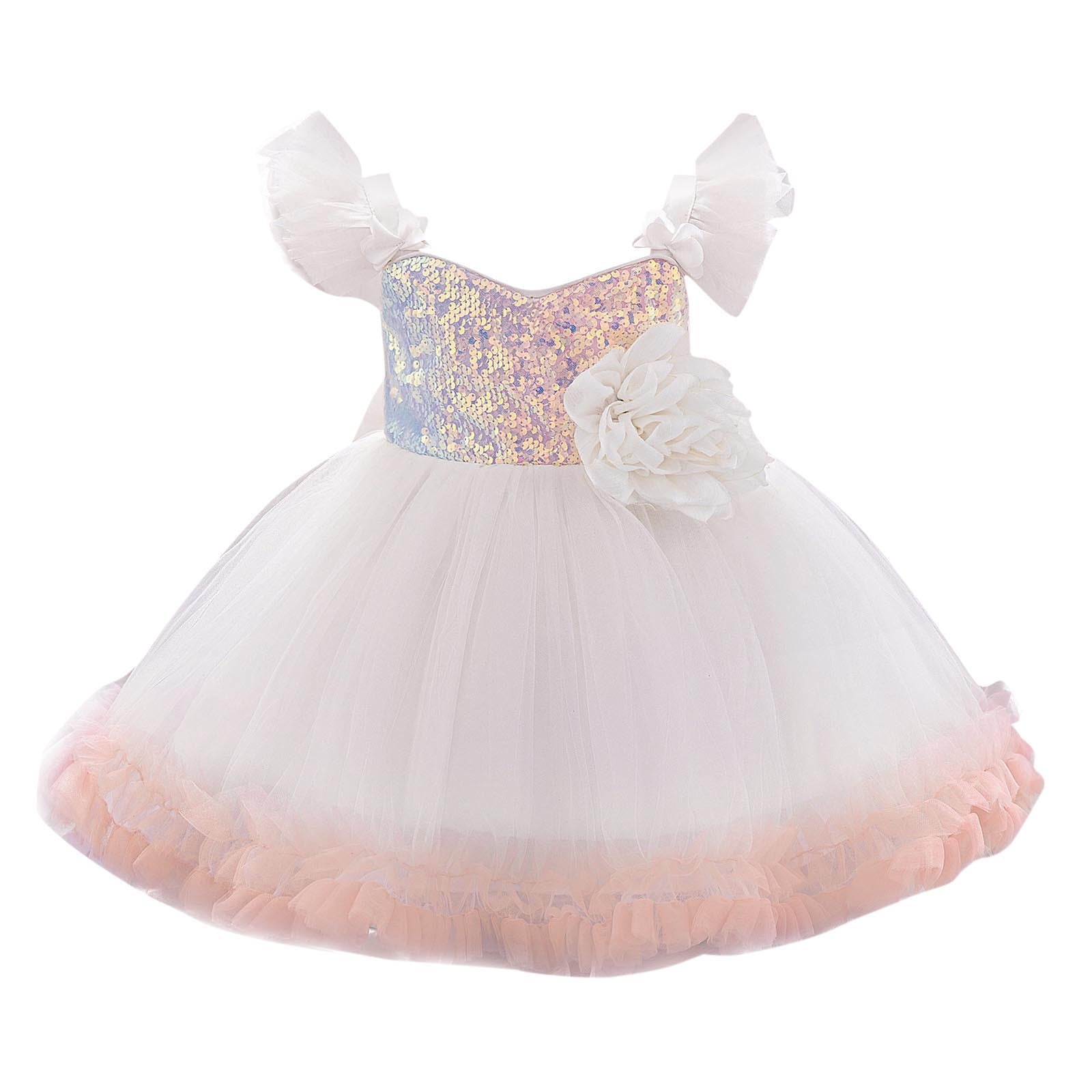 Sequins Prom Dresses for Girls Tulle-Tutu 6M-3Y Toddlers Kids Cute Cap Sleeve Floral High Waisted A-Line Solid Evening Party Dress 2025