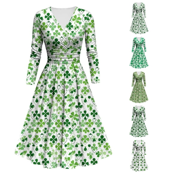 ATENAR Dresses for Women,Womens Fall Dresses,Casual Dresses for Women,Long Sleeve,V Neck,Easy Care,Printed,S