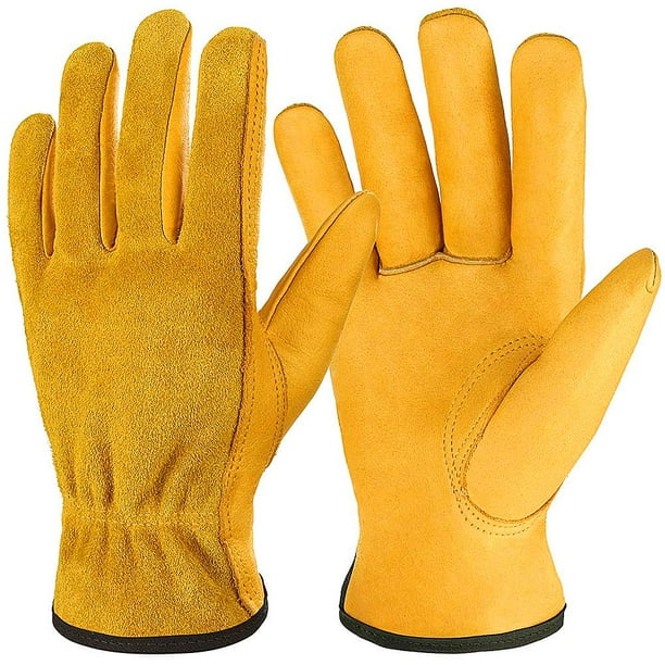 Gardening Gloves Cowhide Work Gloves, Breathable Flexible Leather