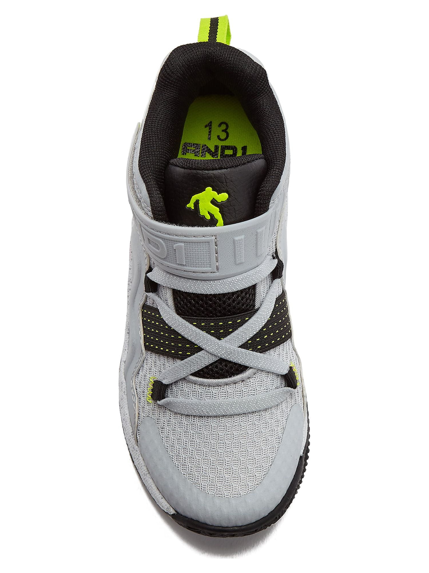 AND1 Unisex Kids Basketball Sneakers, Hook and Loop Strap, Lightweight, Black/White, Sizes 13-6