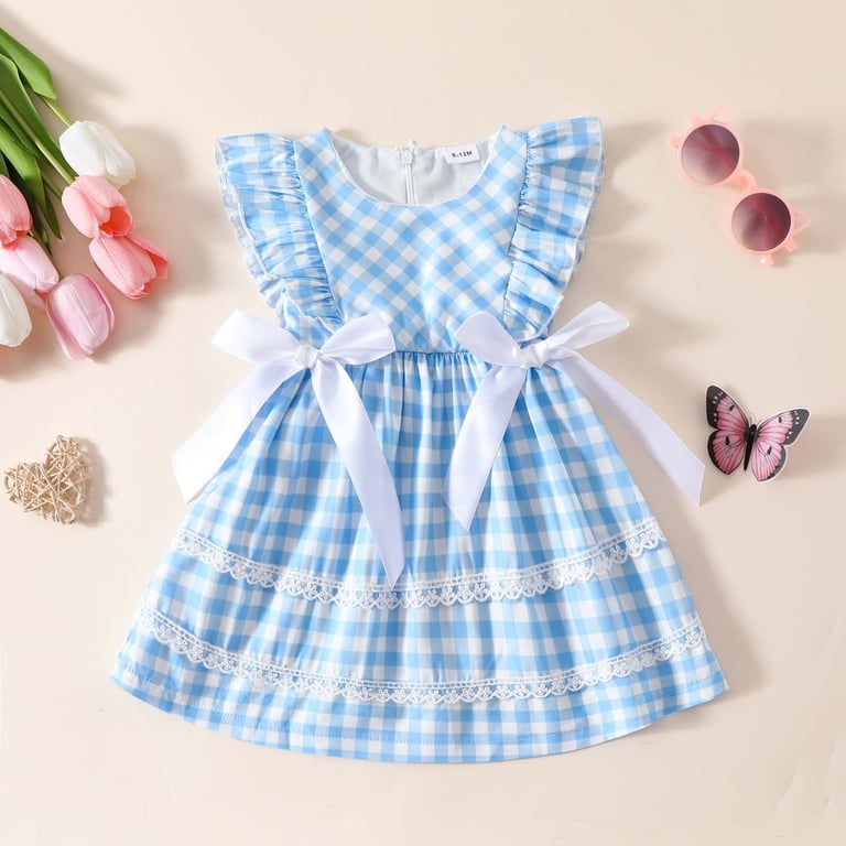Yammkia Dress Girls Baby Summer Flying Sleeves Smocked Blue Pink Plaid  Smocked Dress Summer Clothes Bow at Waist 6 9 12 18 24 Months 2T 3T 4T (Blue,Size  2-3 Years) - Walmart.com