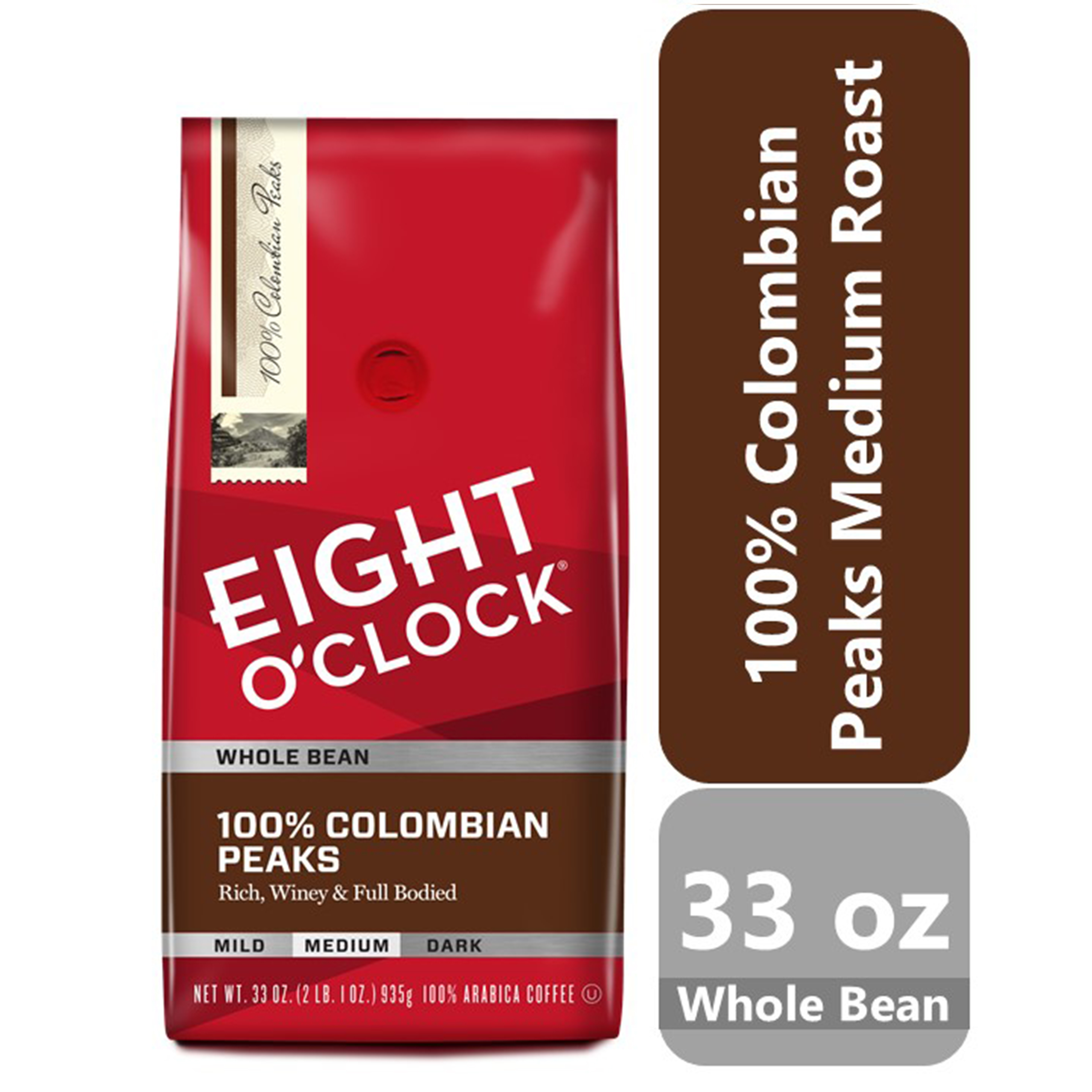 Eight O'Clock, 100% Colombian Peaks Coffee, Medium Roast, Whole Bean Coffee, 33 oz Bag - image 3 of 11