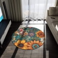 thumbnail image 3 of Floral Round Rug - Boho Home Decor - Vintage Flower Design, 3 of 4