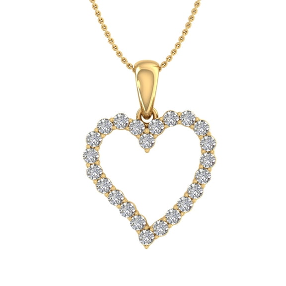 1/2 Carat Diamond Heart Pendant Necklace in 14K Yellow Gold (Included Silver Chain) (I1-I2 Clarity)