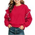 thumbnail image 2 of BLVB Crewneck Sweatshirts for Little Girls Cute Ruffle Pullover Long Sleeve Casual Spring Fall Tops for Kids(Hot Pink,9-10 Years), 2 of 6