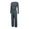 thumbnail image 5 of Women's 2 Piece Matching Lounge Sets,2026 Fall Casual Outfits,Airport Travel Outfit,Athleisure Workout Set,Fall Fashion Staple,Long Sleeve Ruched Top & Drawstring Wide Leg Pants Sets Dark Gray, 5 of 8