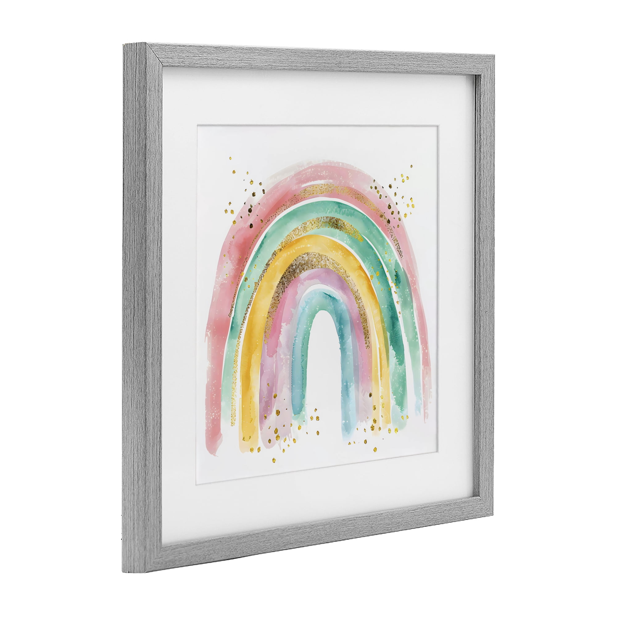 Stupell Industries Pastel Rainbow with Gold Accents Gray Framed Print Under Glass, design by Creative Studio