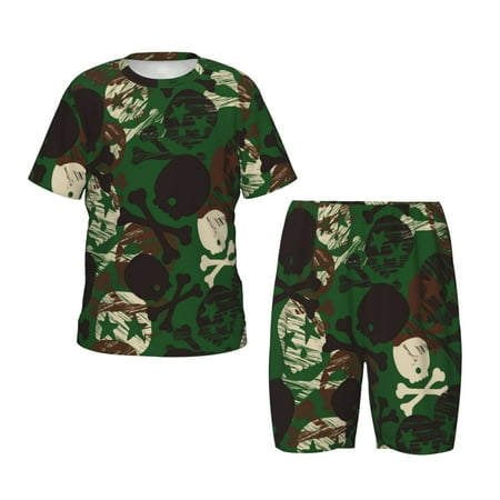 Luyuia Camouflage Skull Print Girls  2-Piece Tie-Dye Pajama Set  Cute Summer Loungewear with Shirt and Tank Shorts Nightwear-Large