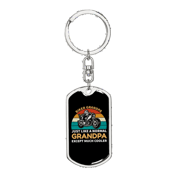 Biker Grandpa Stainless Steel or 18k Gold Premium Swivel Dog Tag Keychain