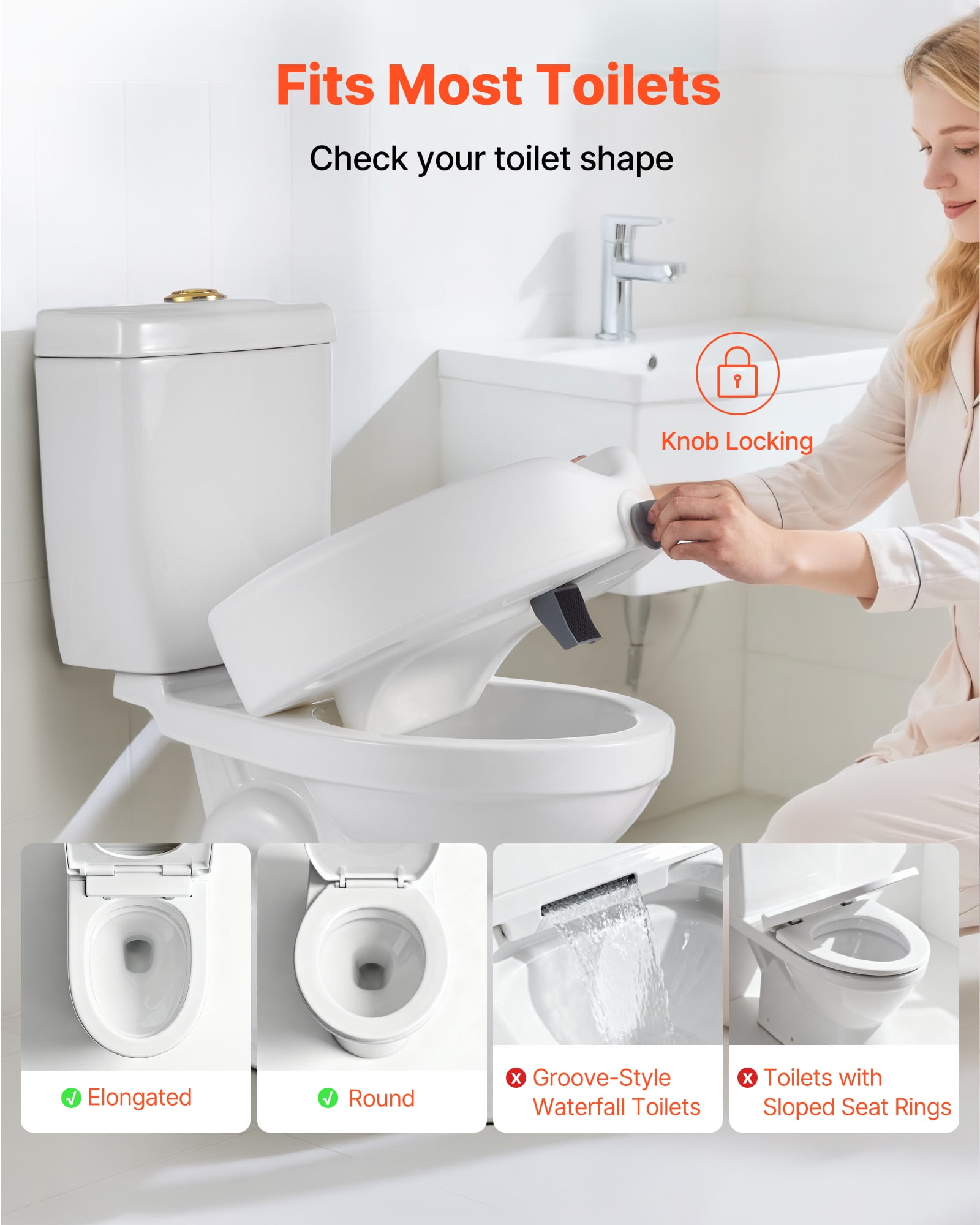 VEVOR Raised Toilet Seat, 350 lbs Capacity, 5-Inch Lift Height, Commode Elevated Toilet Seat Riser with Enlarged Opening for Seniors, Elderly, Handicap, Disabled, Adults, Fits Elongated & Round Bowl