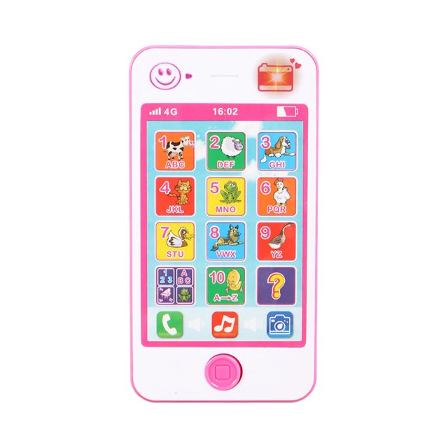 juguetes para niño teléfono inteligente de juguete para jugar, teléfono móvil educativo para bebés y niños rosa con botones numéricos y pictogramas de animales y letras, pantalla frontal con iconos interactivos y melodías, botón circular inferior, plástico, tamaño 4.72x2.56x0.56 in.