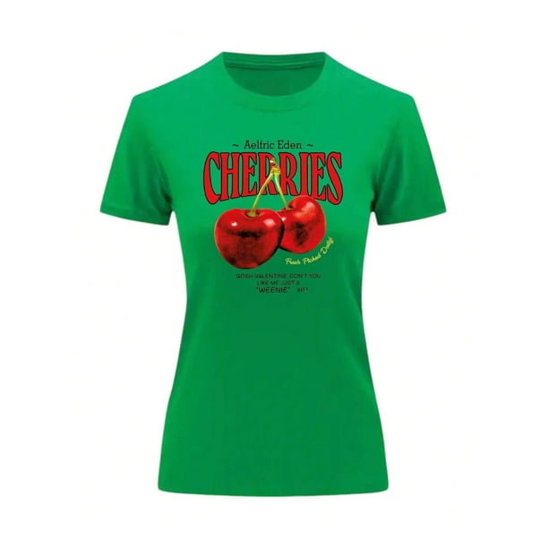 Playera Blusa de Cerezas Aelfric Eden Cherries Color Verde Talla Grande Marca Emil SaEs