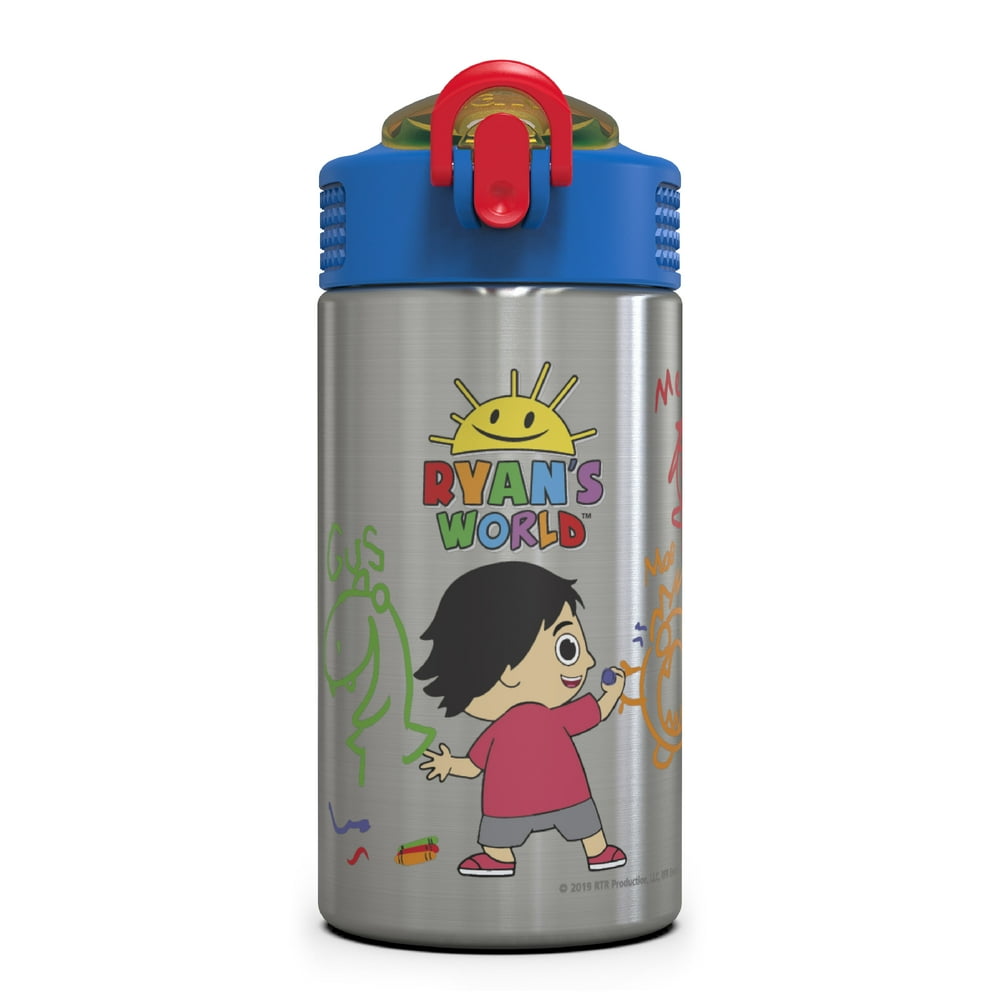 Zak Designs 15.5 oz Kids Water Bottle Stainless Steel with PushButton