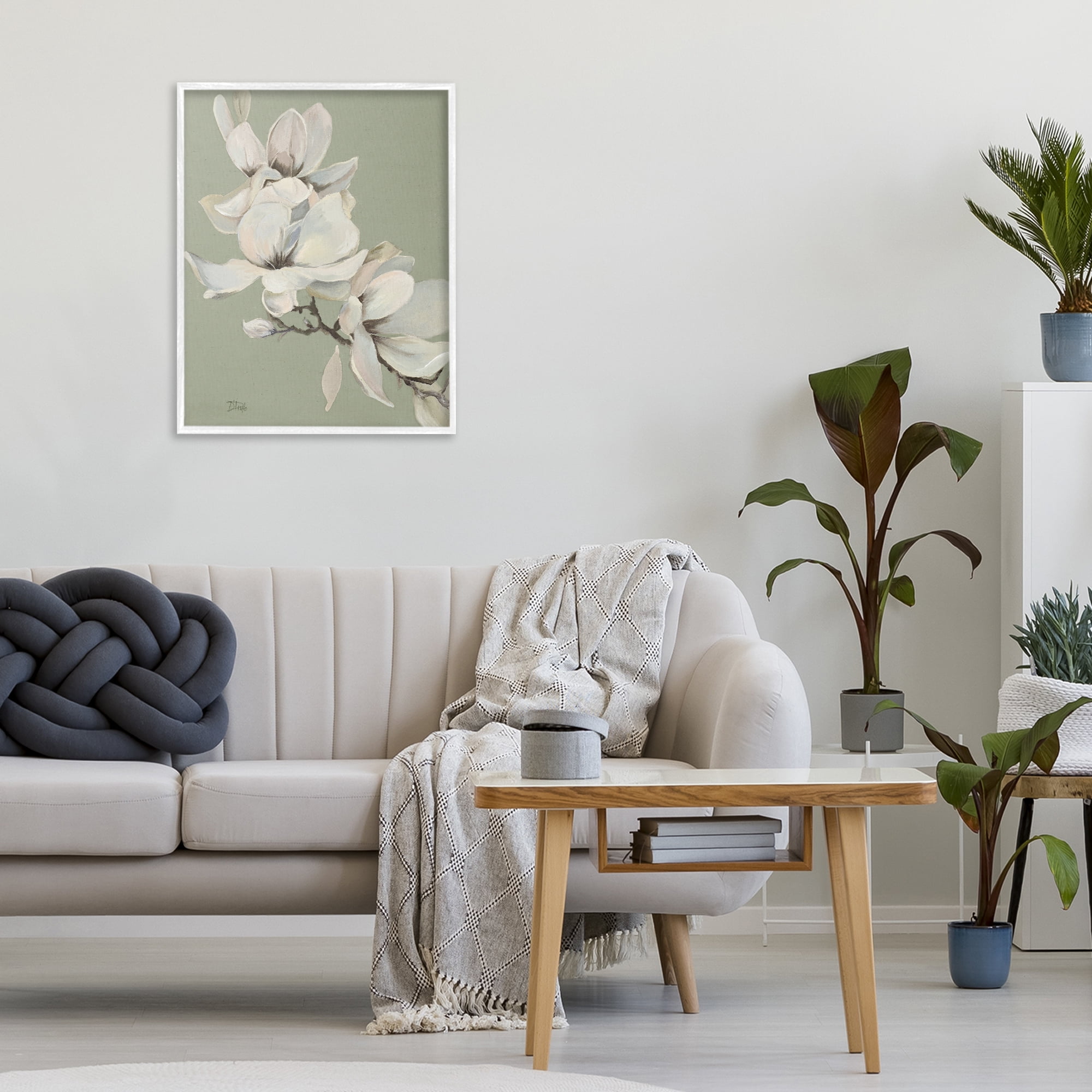 Stupell Industries Magnolias on Sage Florals White Framed Giclee Art, design by Patricia Pinto