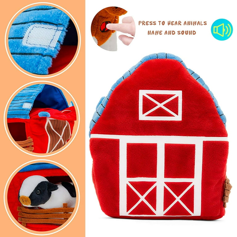 Plush Creations Plush Farm Animals for Toddlers with Plush Barn House Carrier. Animal Farm Set Includes 4 Talking Soft Cuddly Plush Stuffed Animals A