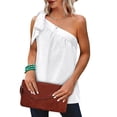 thumbnail image 2 of Camisa sin mangas de mujer transpirable informal de color puro con ajuste holgado y un hombro para verano blanco L, 2 of 6
