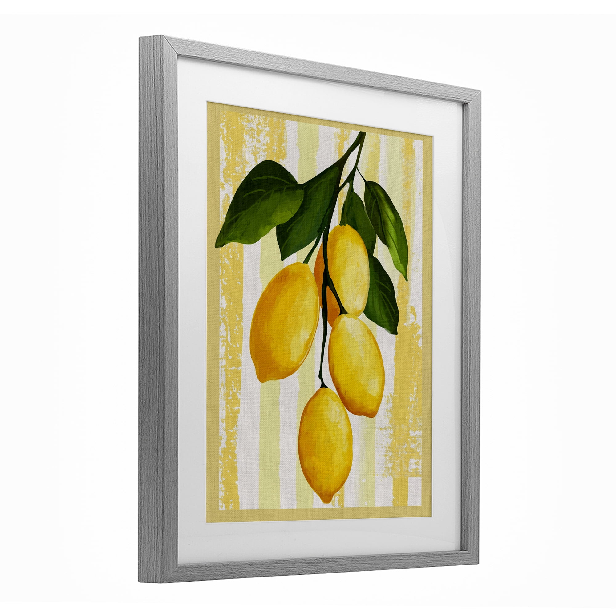 Stupell Industries Lemons on Green Branch Gray Framed Print Under Glass, design by Yen