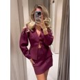 thumbnail image 2 of HH TRAF Conjuntos elegantes de otoño para mujer, cárdigan con botones cubiertos de manga larga y escote en V de 6 colores sólidos + minifaldas de cintura alta para mujer, 2 of 5