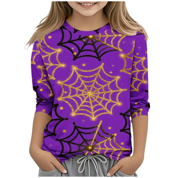 Colorful Boy Girl Kids Girl Boy Print Tops Boat Neck Spandex Blouses for Child 3/4 Length Sleeve Happy Holiday Halloween Summer Fall Shirts 2025 Clothing Trendy Country Concert 11 Year