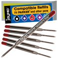thumbnail image 1 of Jaymo Replacement for Parker 30525PP/30526PP and Bastion - Measures 3.875 in / 98 mm Long - G2 Gel Ballpoint Pen Refill - 6 Red, 1 of 4