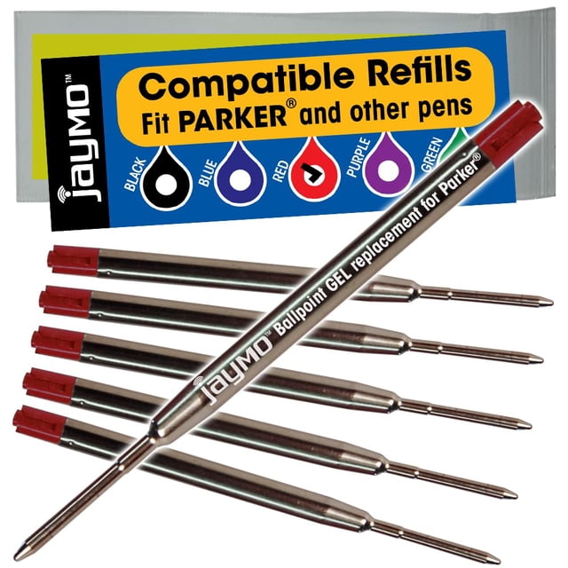 Jaymo Replacement for Parker 30525PP/30526PP and Bastion - Measures 3.875 in / 98 mm Long - G2 Gel Ballpoint Pen Refill - 6 Red