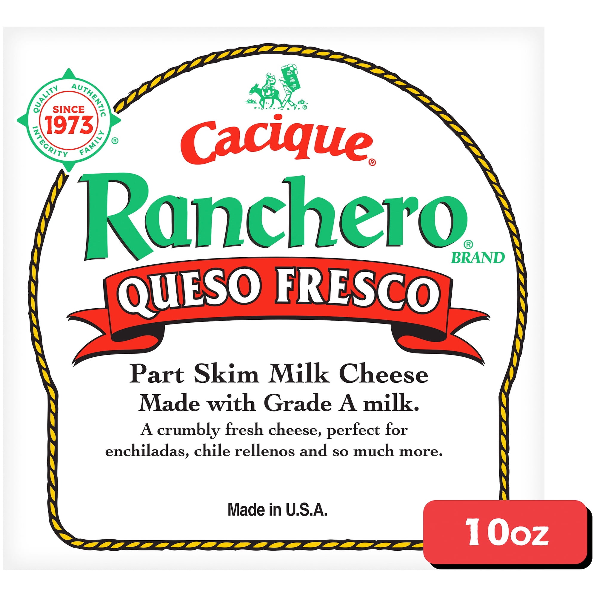 Cacique Ranchero Queso Fresco, Fresh Mexican Crumbling Cheese, Part Skim Milk, 10 oz (Refrigerated)
