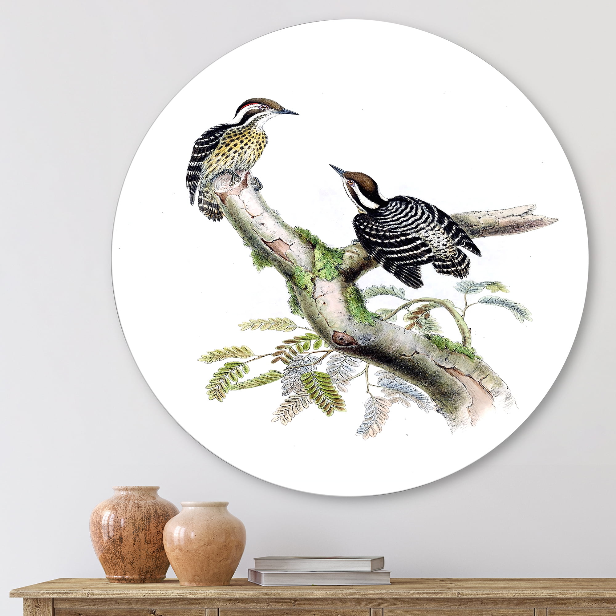 Designart 'Ancient Birds In The Wild VIII' Traditional Circle Metal Wall Art 11x11 - Disc of 11