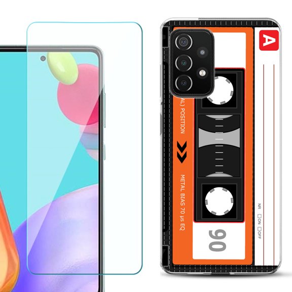 Slim-Fit Flexible Gel TPU Phone Case compatible with Samsung Galaxy A52 5G, with Tempered Glass Screen Protector, by OneToughShield ® - Cassette Orange